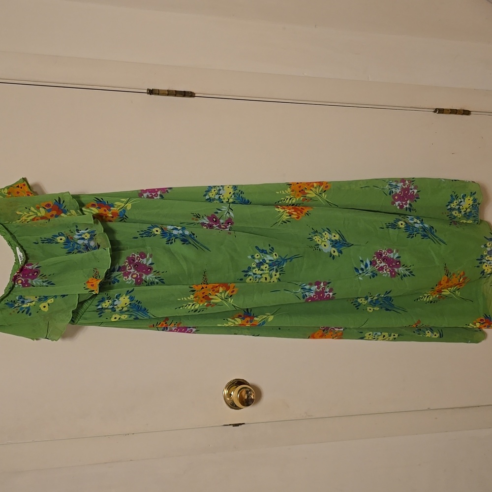 Old Navy Green Floral Strapless Maxi Dress Ruffle Off-Shoulder Tropical M/Medium